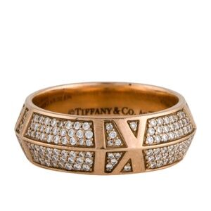 Tiffany & Co 18K Rose Gold Atlas X Closed Pave Diamond Wide Band
